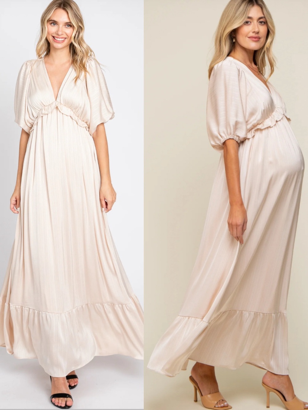 Vanilla bay Beige Striped Ruffle Accent Maxi Dress NWT Size L